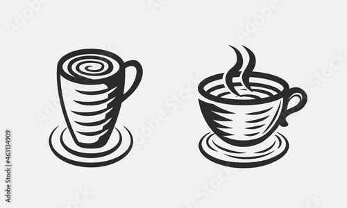 Coffee cup vintage icons. Coffee logo. Americano, Espresso, Cappuccino icons. Vector illustration