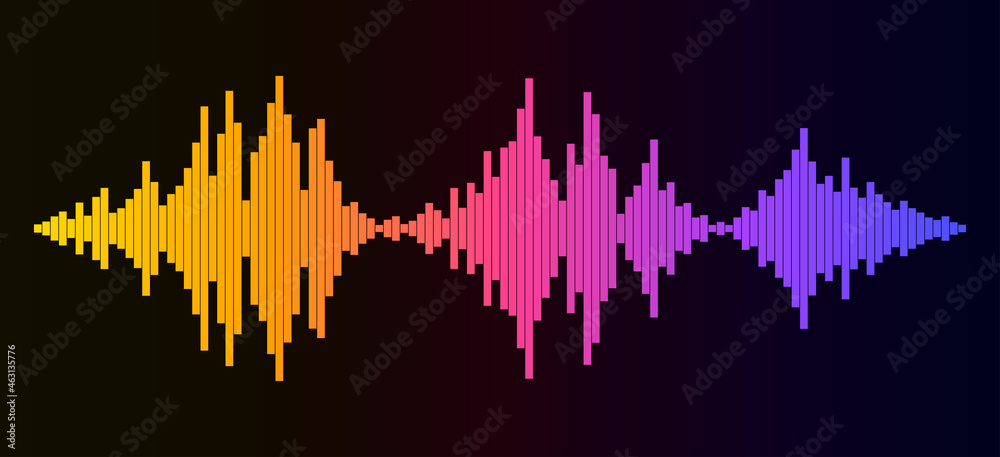 Soundwave with colorful gradient. Audio equalizer technology, pulse musical. Music wave. Sound frequencies. Template design for club, radio, pub, party, concerts, recitals. Vector illustration