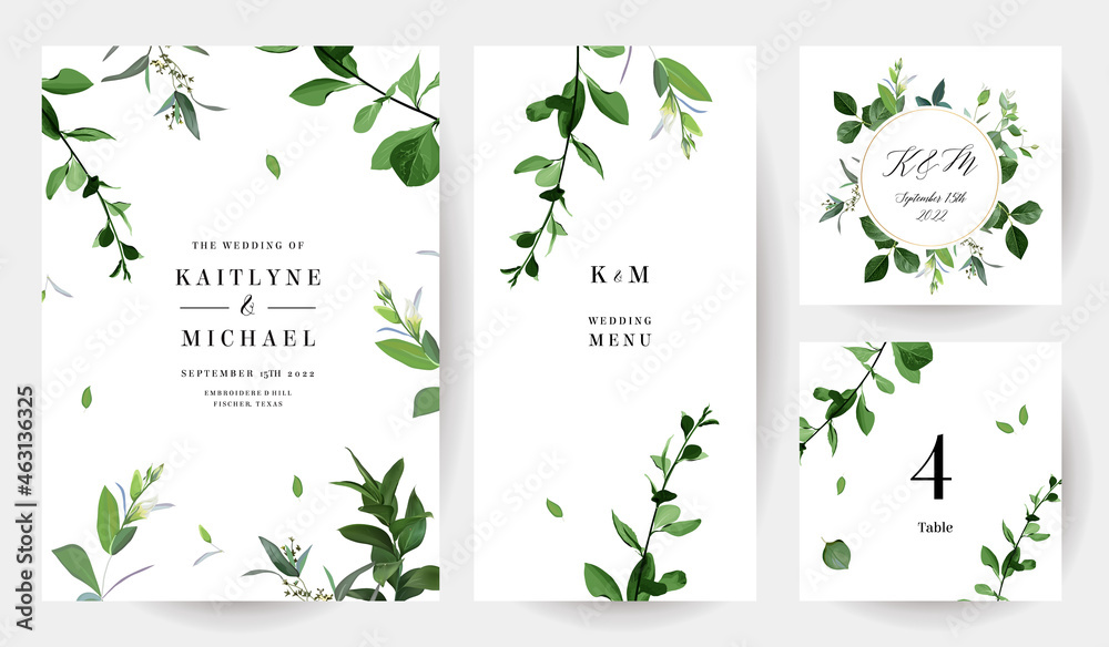 Herbal minimalist vector frames. Hand painted branches, leaves on white background