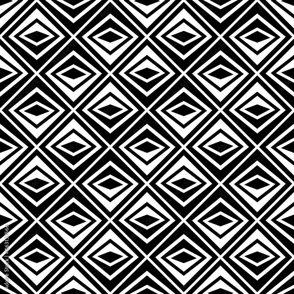 Black and white abstract rhombs. Vector wallpaper or pattern with monochrome rhombuses shapes.