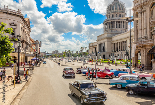 Old vintage american cars in the center of Havana with Capitol in the background, Cuba © vadim.nefedov