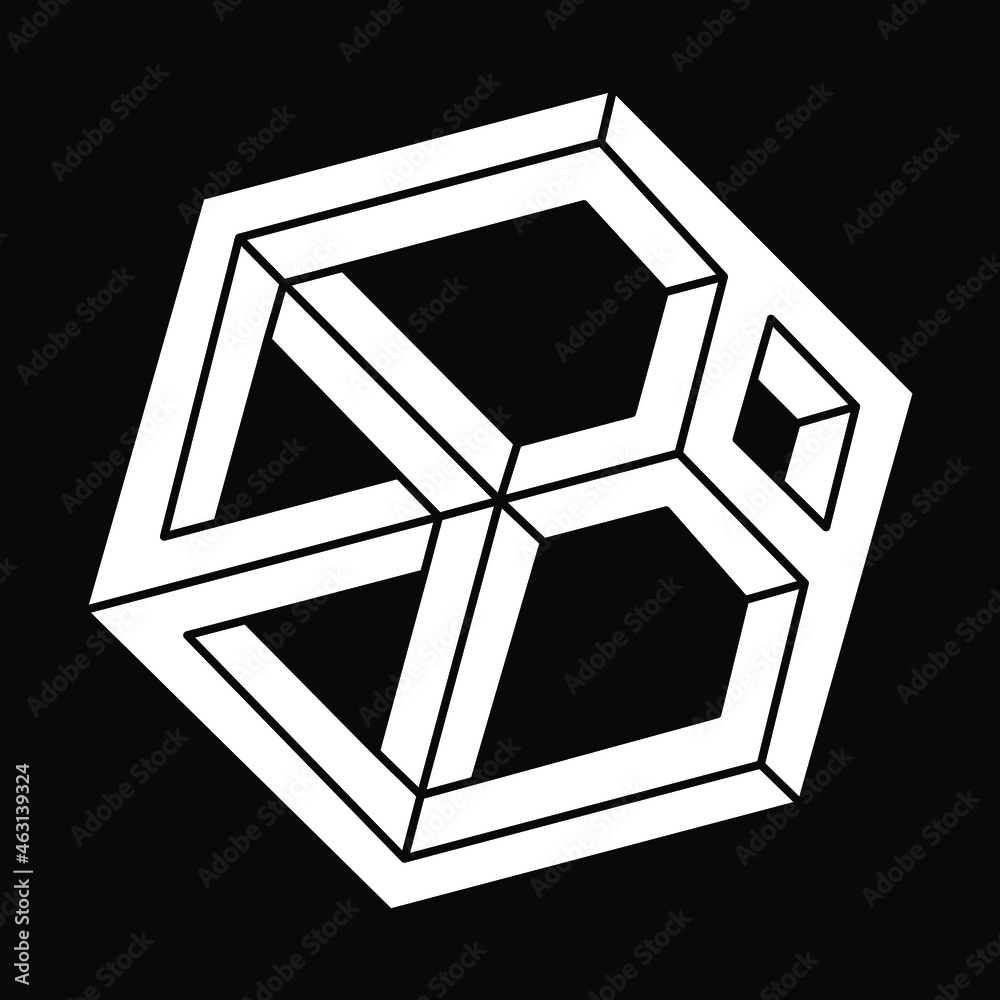 Optical illusion shapes. Impossible figures. Sacred geometry. Optical art object. Escher style. Optical illusion shapes. Impossible figures. Sacred geometry. Optical art object. Escher style.