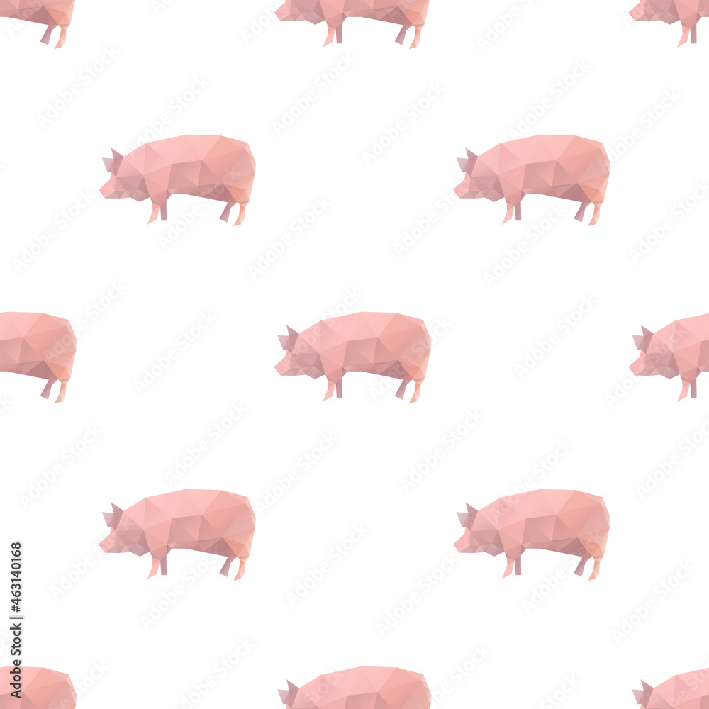 Pig triangle shape seamless pattern backgrounds. Wrapping paper template. Polygonal design illustration.