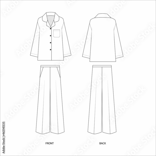 illustration of a set of clothes. women's pajamas template design. Sleepwear technical sketch. Set of sleepwear vector.