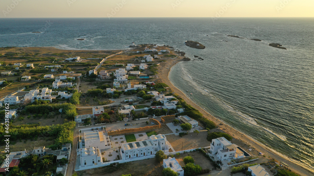 Aerial drone photo of rocky bay and beach of Vina in island of Skyros, Sporades, Greece