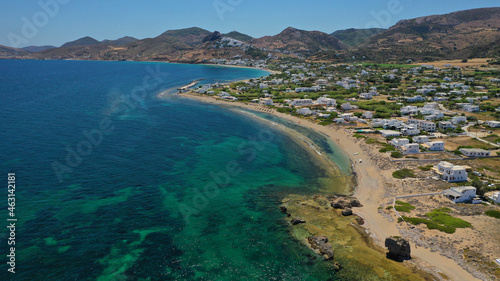 Aerial drone photo of rocky bay and beach of Vina in island of Skyros  Sporades  Greece