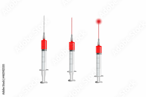 Syringe with red content. Dangerous injection. Blood transfusion vector.
