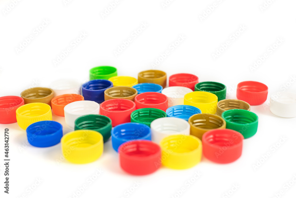 Plastic bottle screw caps isolated on white background Plastic bottle screw caps isolated on white background