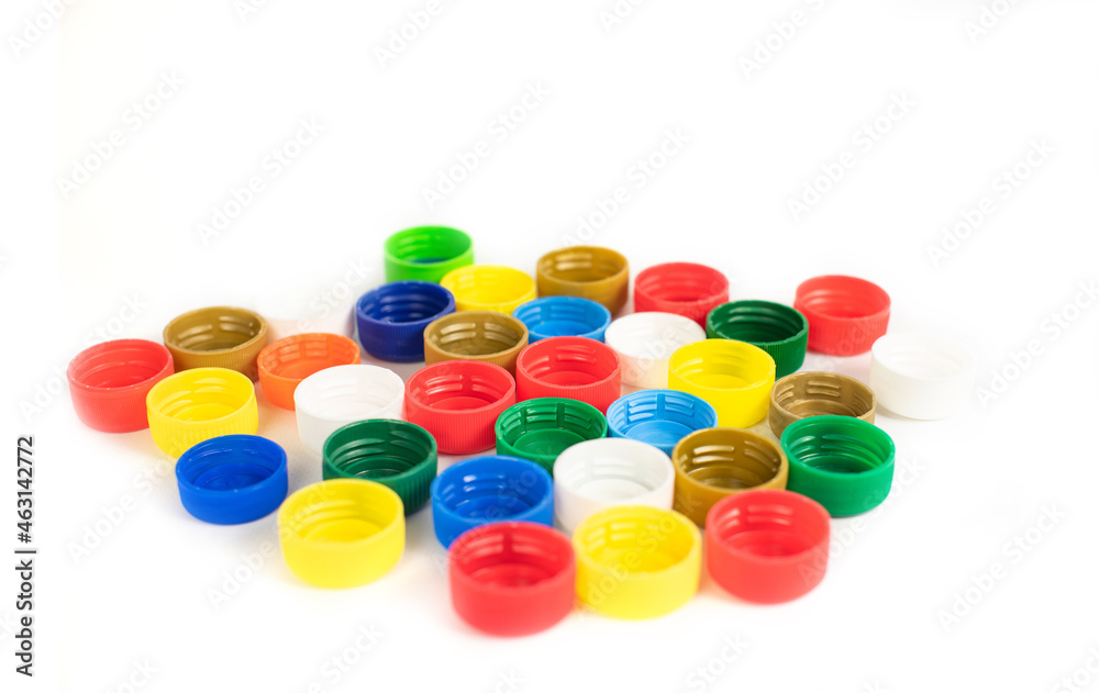 Plastic bottle screw caps isolated on white background Plastic bottle screw caps isolated on white background