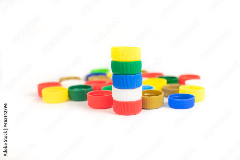 Plastic bottle screw caps isolated on white background Plastic bottle screw caps isolated on white background