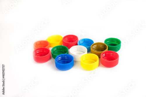 Plastic bottle screw caps isolated on white background