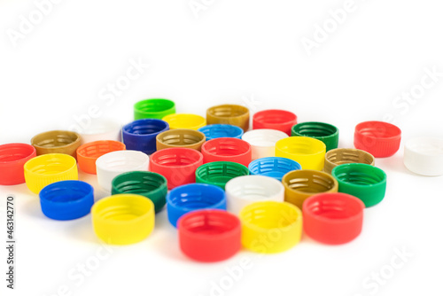 Plastic bottle screw caps isolated on white background