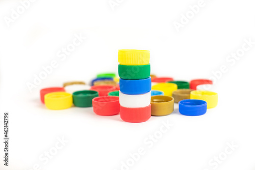 Plastic bottle screw caps isolated on white background