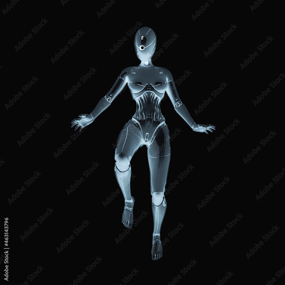gynoid is the super fembot is floating in white background gynoid is the super fembot is floating in white background