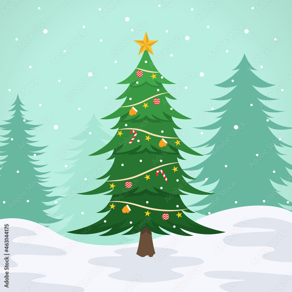 Fototapeta premium flat design decorative christmas tree illustration