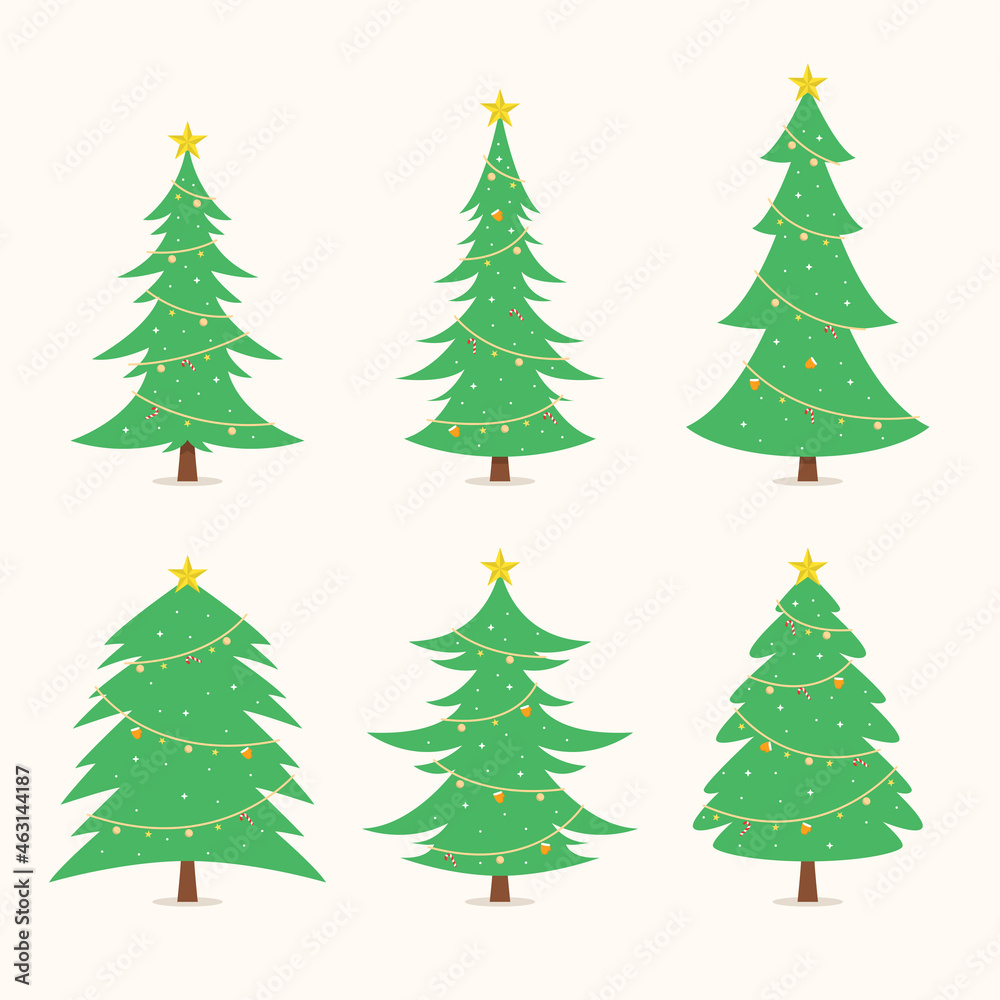 flat design decorative christmas tree illustration collection