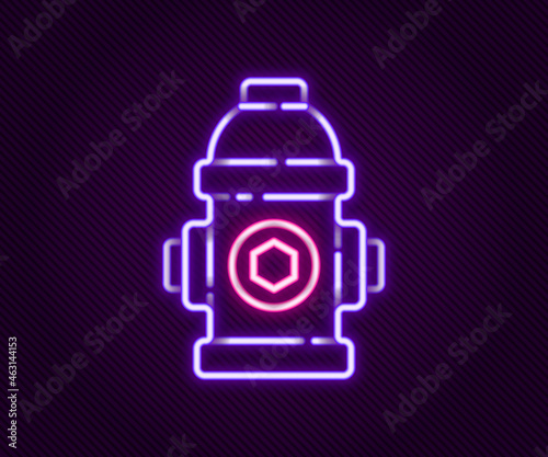 Glowing neon line Fire hydrant icon isolated on black background. Colorful outline concept. Vector