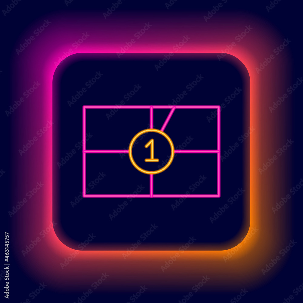 Glowing neon line Old film movie countdown frame icon isolated on black background. Vintage retro cinema timer count. Colorful outline concept. Vector Glowing neon line Old film movie countdown frame icon isolated on black background. Vintage retro cinema timer count. Colorful outline concept. Vector