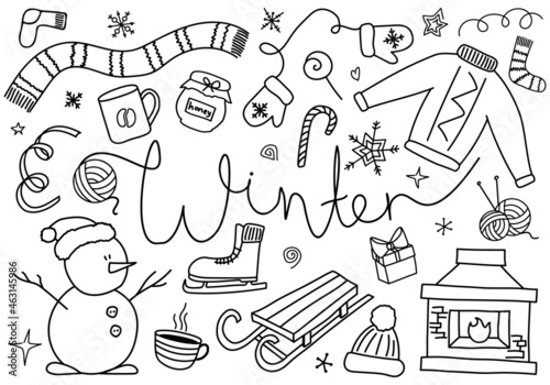 Winter illustrations set. Vector freehand drawings isolated on white background.