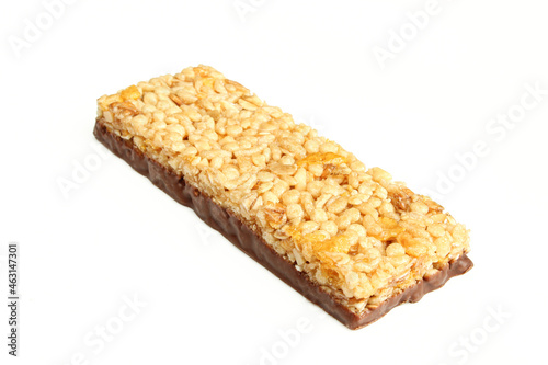 Tableau sur toile Granola bar with chocolate isolated on white background