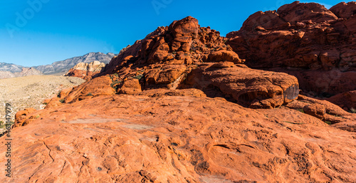 The Aztec Sandstone of the Calico Hills With Turtlehead Peak In The Distance, Red Rock Canyon NCA, Las Vegas, USA
