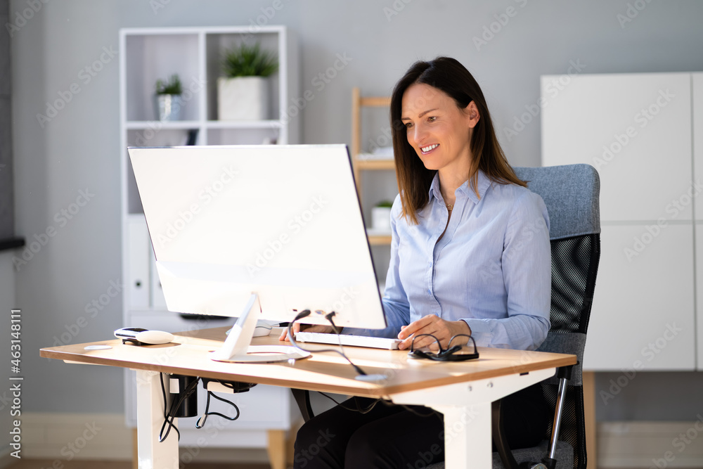 Happy Business Employee Desktop On Computer Happy Business Employee Desktop On Computer