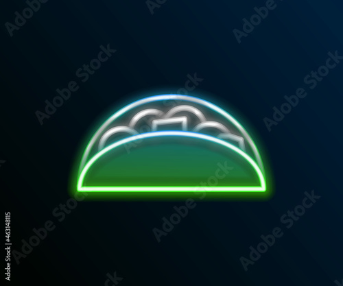 Glowing neon line Taco with tortilla icon isolated on black background. Traditional mexican fast food menu. Colorful outline concept. Vector