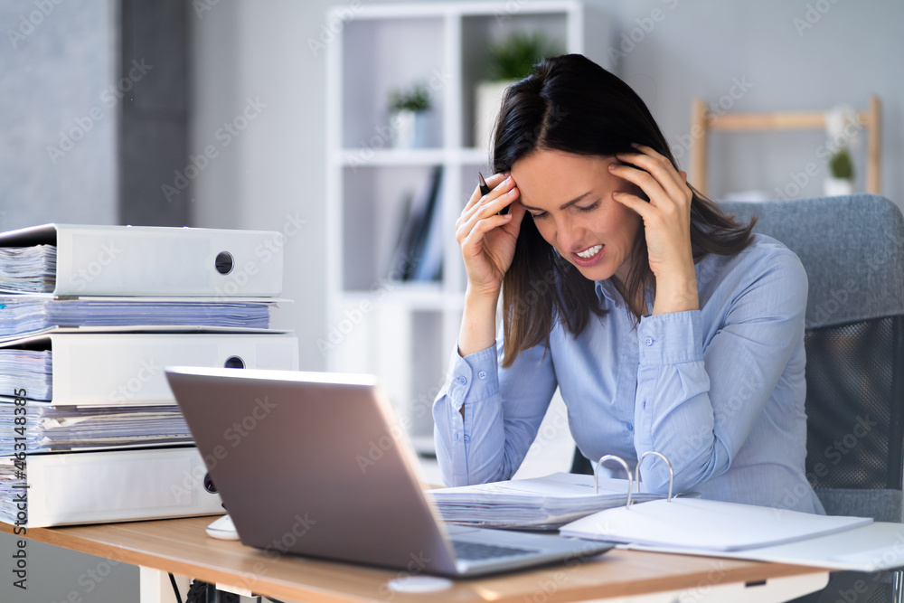 Bored Workaholic Accountant Employee With Headache Bored Workaholic Accountant Employee With Headache