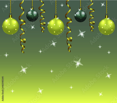 Vector illustration of golden and green christmas balls. Postcard  invitation  banner  poster for new year