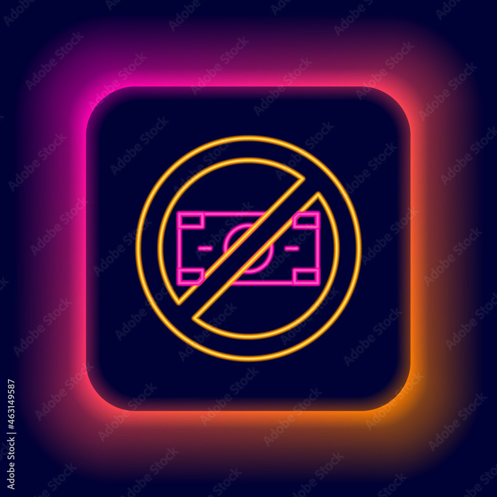 Glowing neon line No money icon isolated on black background. Prohibition of money. Colorful outline concept. Vector Glowing neon line No money icon isolated on black background. Prohibition of money. Colorful outline concept. Vector