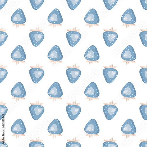 Cute simple seamless pattern with blue strawberries and leaves. Delicate print for wrapping paper, textiles and design