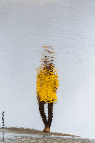 Reflection of woman on rippling water