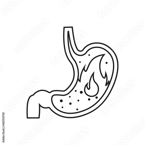Stomach with heartburn icon. Vector. Line style.