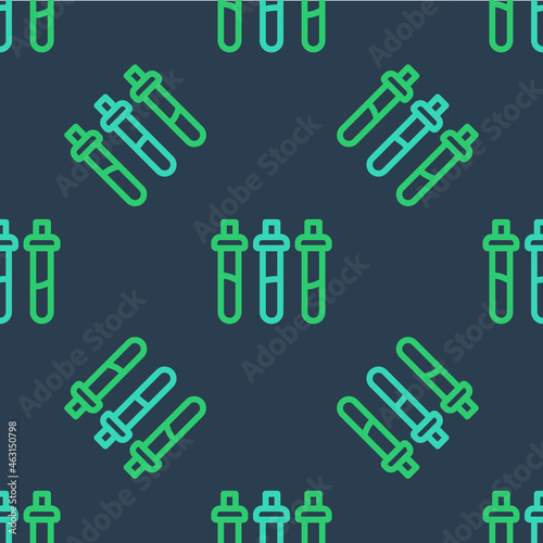 Line Reagent bottle for physics and chemistry icon isolated seamless pattern on blue background. Vector