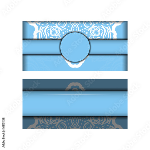 Flyer template in blue color with abstract white ornament prepared for printing.