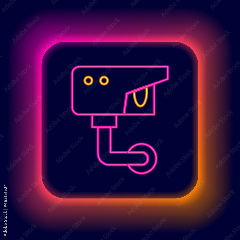 Glowing neon line Security camera icon isolated on black background. Colorful outline concept. Vector Glowing neon line Security camera icon isolated on black background. Colorful outline concept. Vector