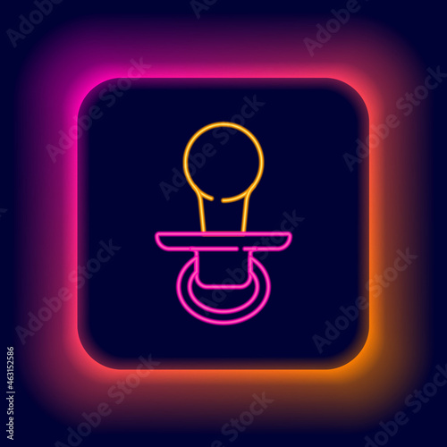 Glowing neon line Baby dummy pacifier icon isolated on black background. Toy of a child. Colorful outline concept. Vector