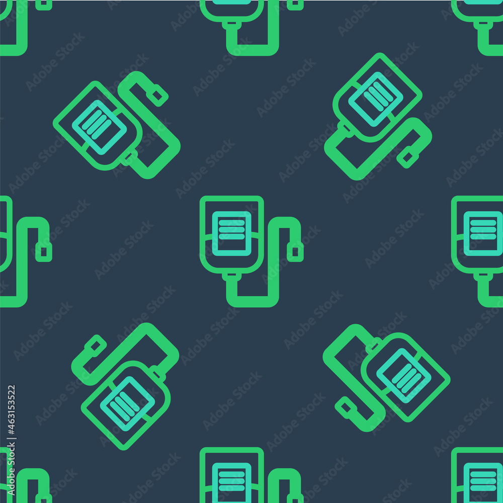 Line IV bag icon isolated seamless pattern on blue background. Blood bag. Donate blood concept. The concept of treatment and therapy, chemotherapy. Vector Line IV bag icon isolated seamless pattern on blue background. Blood bag. Donate blood concept. The concept of treatment and therapy, chemotherapy. Vector