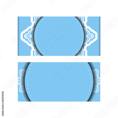 Flyer template in blue color with Indian white ornaments prepared for printing.
