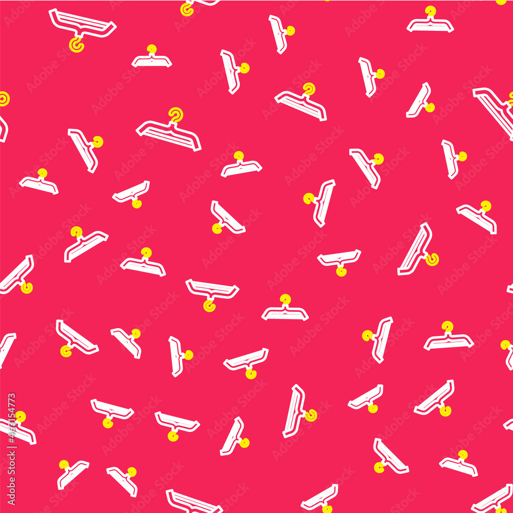 Line Hanger wardrobe icon isolated seamless pattern on red background. Cloakroom icon. Clothes service symbol. Laundry hanger sign. Vector Line Hanger wardrobe icon isolated seamless pattern on red background. Cloakroom icon. Clothes service symbol. Laundry hanger sign. Vector