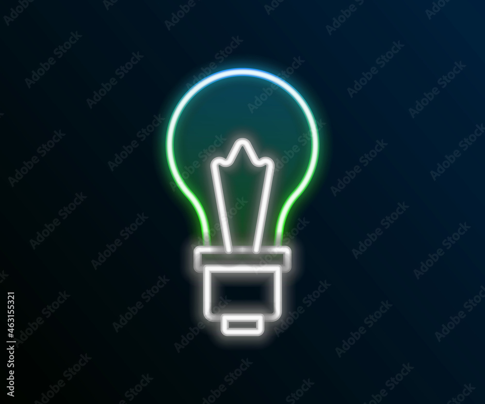 Glowing neon line Light bulb with concept of idea icon isolated on black background. Energy and idea symbol. Inspiration concept. Colorful outline concept. Vector Glowing neon line Light bulb with concept of idea icon isolated on black background. Energy and idea symbol. Inspiration concept. Colorful outline concept. Vector