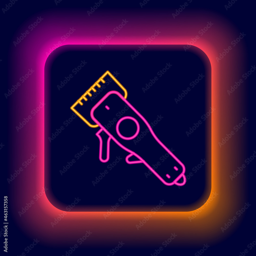 Glowing neon line Electrical hair clipper or shaver icon isolated on black background. Barbershop symbol. Colorful outline concept. Vector Glowing neon line Electrical hair clipper or shaver icon isolated on black background. Barbershop symbol. Colorful outline concept. Vector