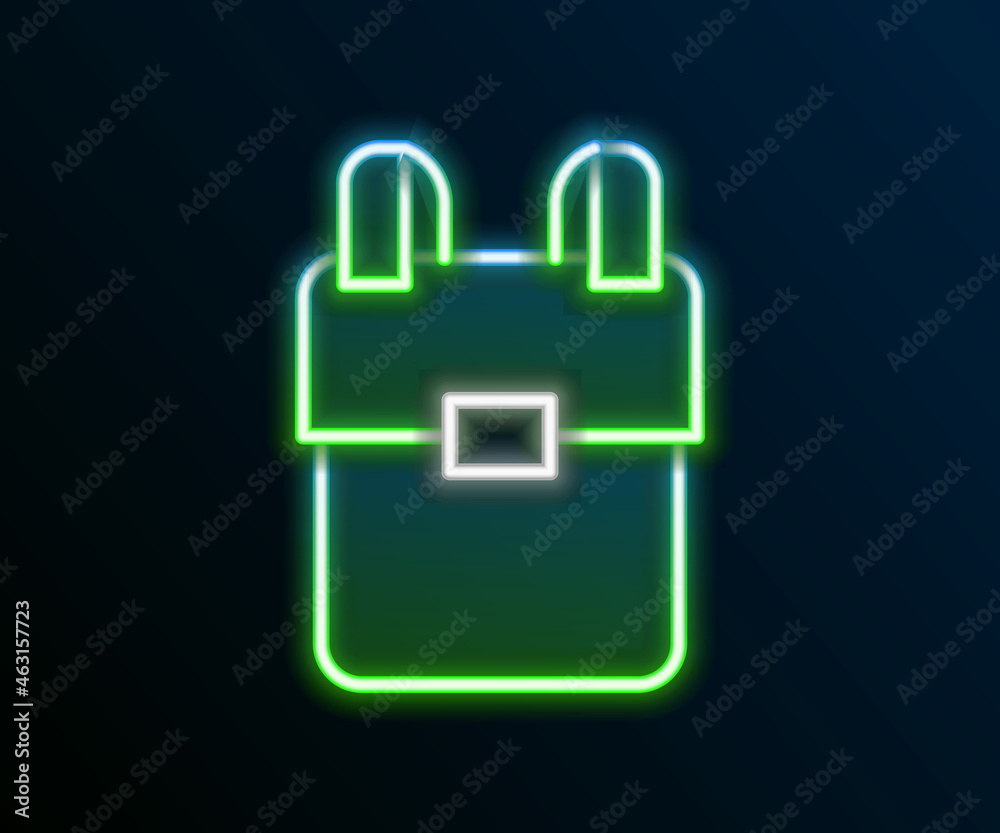 Glowing neon line School backpack icon isolated on black background. Colorful outline concept. Vector Glowing neon line School backpack icon isolated on black background. Colorful outline concept. Vector