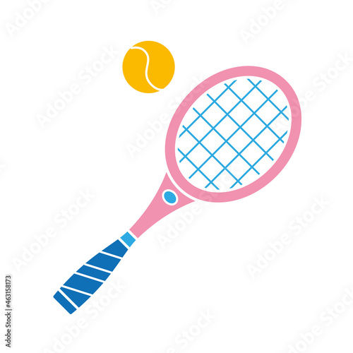 Pink tennis racket and ball icon isolated vector