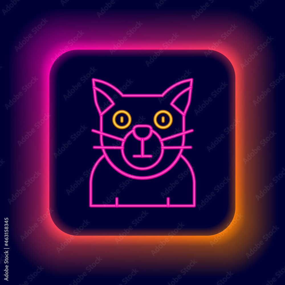 Glowing neon line Cat icon isolated on black background. Animal symbol. Happy Halloween party. Colorful outline concept. Vector Glowing neon line Cat icon isolated on black background. Animal symbol. Happy Halloween party. Colorful outline concept. Vector