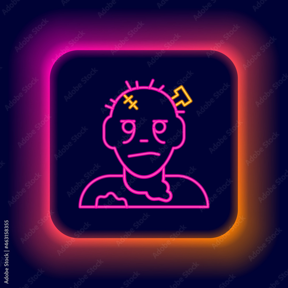 Glowing neon line Zombie mask icon isolated on black background. Happy Halloween party. Colorful outline concept. Vector Glowing neon line Zombie mask icon isolated on black background. Happy Halloween party. Colorful outline concept. Vector