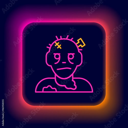 Glowing neon line Zombie mask icon isolated on black background. Happy Halloween party. Colorful outline concept. Vector