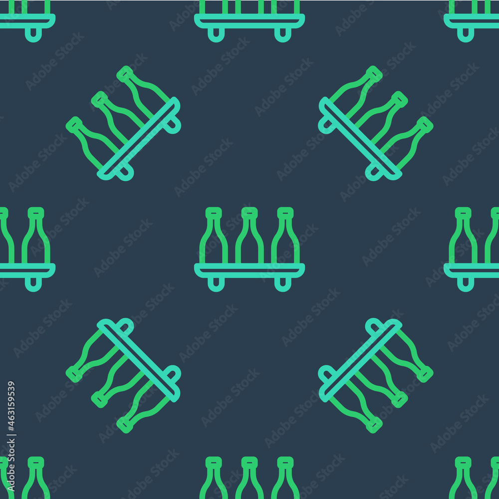 Obraz premium Line Bottle of wine icon isolated seamless pattern on blue background. Wine varieties. Vector