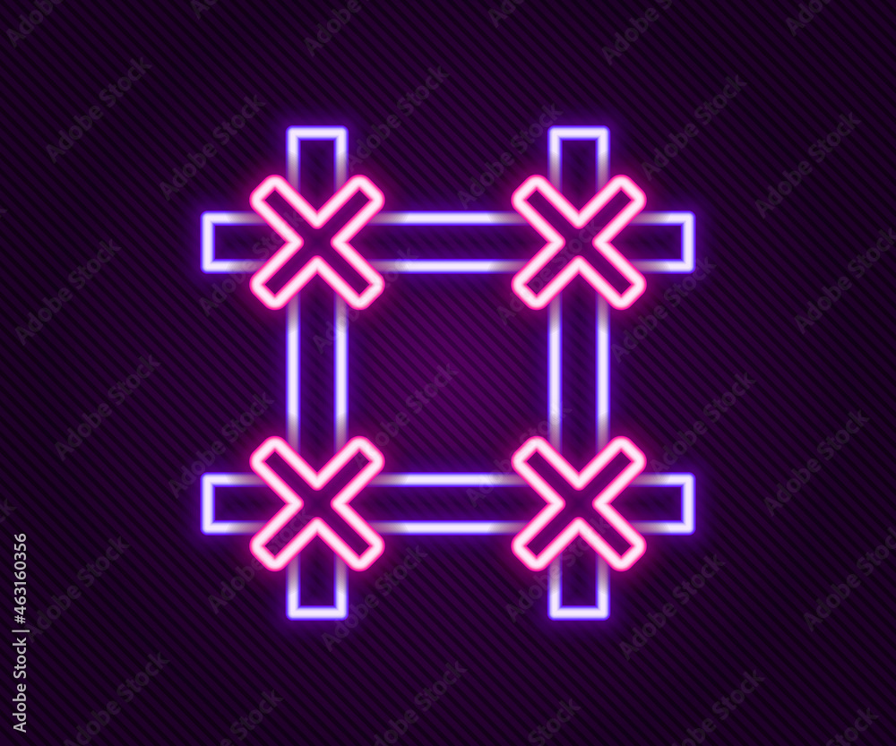Obraz premium Glowing neon line Prison window icon isolated on black background. Colorful outline concept. Vector