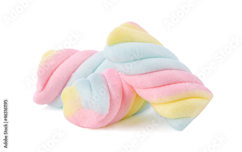 Colorful marshmallows candy isolated on white background.